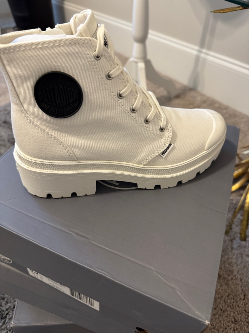 Palladium White Canvas Lace-Up High-Top Boots off white